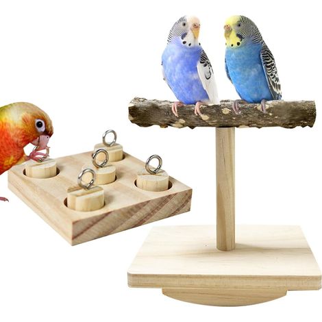 Lot de 2 Jouet pour Oiseau en Bois, Accessoire Dressage Perruche, Jeu Équilibre et Cognition (1/5)