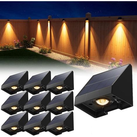 Lot de 10 lampes solaires décoratives pour clôtures – Éclairage extérieur LED solaire étanche à lumière blanche chaude – Pour murs, terrasses, jardins, clôtures, garages, piscines – Installation facil (1/5)