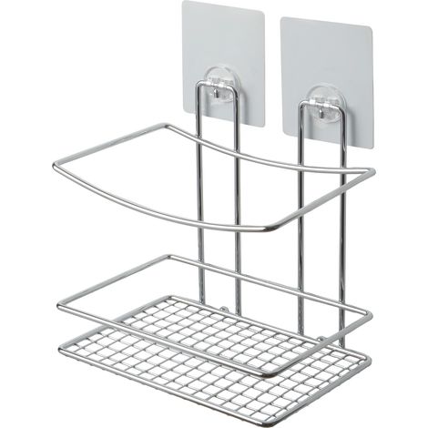 Grande étagère murale auto-adhésive chrome - COMPACTOR - 20 x 13.5 x H.25.5 CM - Argent (1/2)