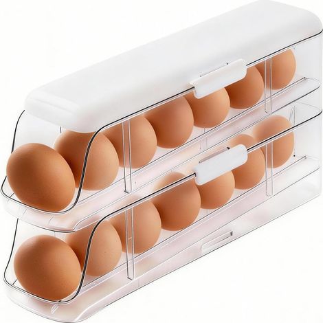1 Boîte à œufs, 2 étages, distribution automatique, plastique PET transparent, pour réfrigérateur et cuisine (1/5)