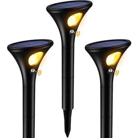 Lampada solare con sensore di movimento, 3 pezzi, 1500 mAh, super luminosa, 3 picchetti da terra, 2 modalità, bianco caldo, accensione/spegnimento automatico, impermeabile IP65, wi (1/5)