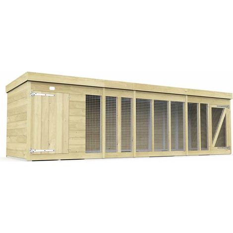 14ft x 4ft Dog Kennel and Run - Wood - L127 x W417 x H127 cm