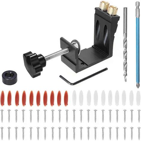 Kit de gabarit de perçage 45 pièces pour tourillons, forets et vis d'assemblage, gabarit de positionnement pour menuiserie, B (1/5)