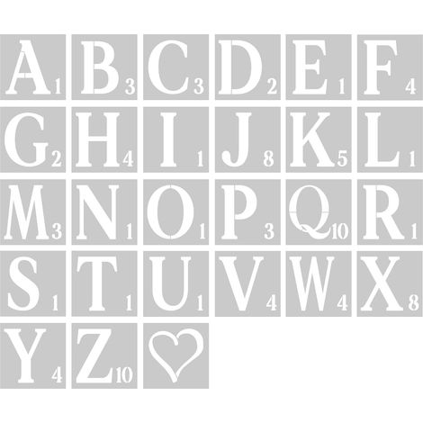 27pcs Alphabets Numéro Pochoirs, Réutilisables PET Majuscules Alphabets Numéro Modèles Pochoirs Artisanaux avec Coeur d'Amour pour Projets de Bricolage Peinture sur Mur Tissu Bois (10cm) (1/5)