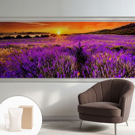 Papier peint intissé décoratif avec colle pour salon chambre et bureau Installation rapide Coucher de soleil lavande 250x104 cm (1/5)