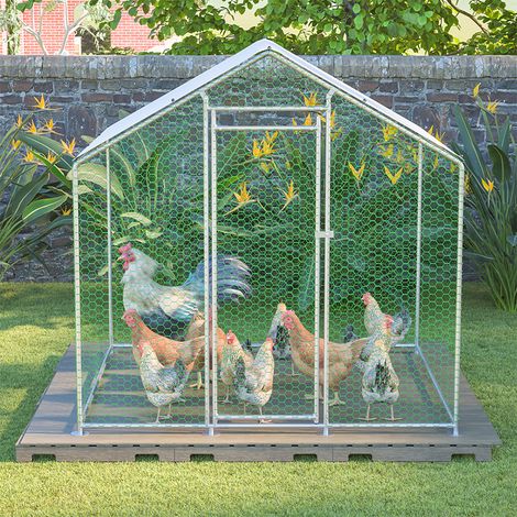 Enclos Volaille 2x2x2m Métal Galvanisé avec Toit PE Étanche, Porte Verrouillable – pour Poules, Lapins & Petits Animaux Extérieur (1/4)