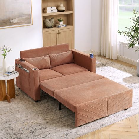 Schlafsofa Orange aus Holz und Stoff mit USB-Anschluss und Slide-to-Transform-Funktion (1/5)