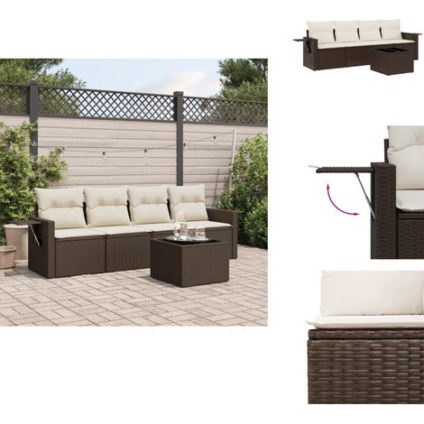 5-tlg. Garten-Sofagarnitur mit Kissen Braun Poly Rattan - Garten Sofagarnitur - Garten Sofagarnituren - Outdoor Sofagarnitur - Sofagarnitur Terrasse (1/5)