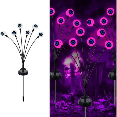 Guirlande lumineuse LED, lampe solaire extérieure à 6 têtes en forme d'œil, lumière violette, décoration d'Halloween (1/5)