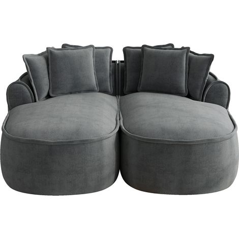 Canapé modulable en chenille gris avec chaiselongue double et coussins, sans cadre (1/5)