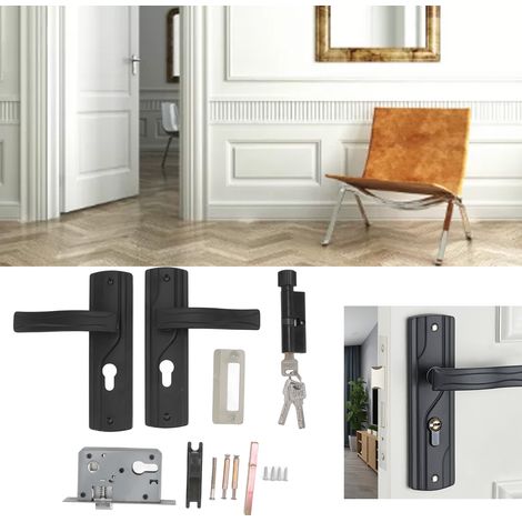 Serrure de porte intérieure noire pour chambre à coucher, poignée de porte en bois massif pour pièce à vivre, poignée de verrouillage silencieuse universelle. (1/5)