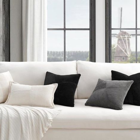 Housse de Coussin Gris Foncé 50x50 en Velours Côtelé Super Doux avec Fermeture Eclair Gris Foncé 50 x 50 cm (Lot de 2) (1/5)