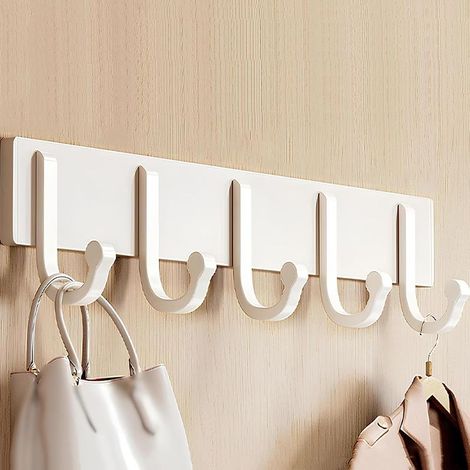 Patère murale, crochets muraux de style champêtre pour suspendre des vêtements, support à crochets en alliage d'aluminium (blanc, 38 cm/14,9 po) (1/4)