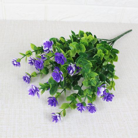 Lot de 8 - Fausses Plantes Artificielles Arbustes De Verdure Branches d'Eucalyptus - Plastique Arbustes Fleurs d'Herbe Pour Decoration Maison - Violet (1/5)