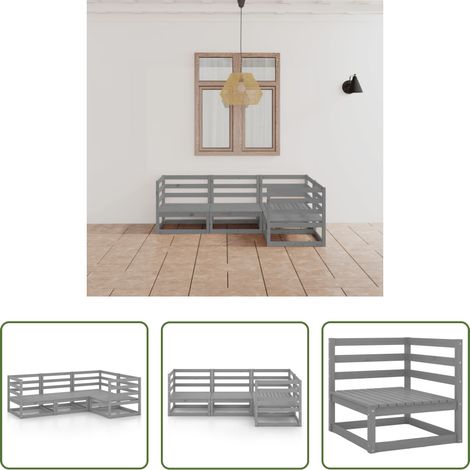 Gartenmöbel - 4-tlg. Garten-Lounge-Set Grau Massivholz Kiefer (1/5)