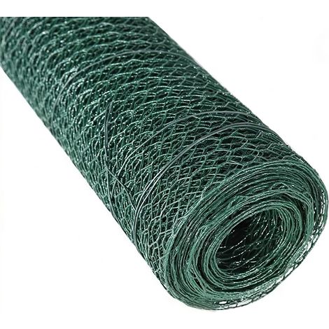 Randaco Rete metallica per polli 1x25 m in Zincato, Filo esagonale per recinzione lepre, Rete metallica, Verde