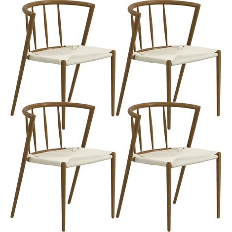 Pack de 4 sillas de comedor con asiento de cuerda de papel sillas de cocina apilables estilo moderno carga 120 kg 51x51x71 cm roble y crema (1/5)