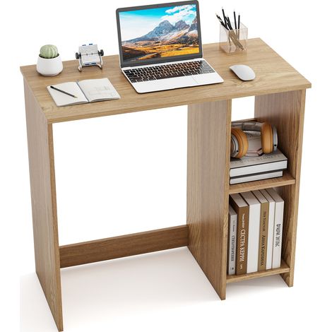 Bureau d'Ordinateur, Table de Travail pour Petit Espace, avec 2 Compartiments, Bureau Moderne Simple, Bureau Informatique, 40 x 80 x74 cm, Naturel (1/5)