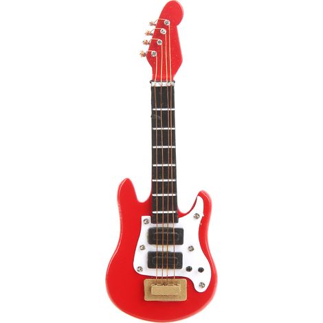 1:12 Guitare Électrique Rouge Miniature en Bouleau Peint, Décoration Réaliste pour Maison de Poupée (1/5)