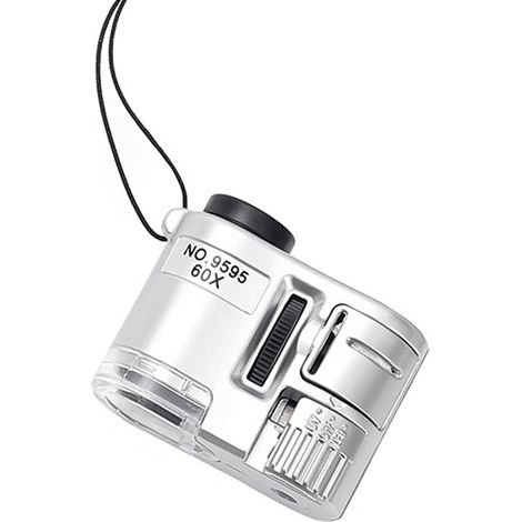 Loupe de poche 60x avec lumière LED et UV - Loupe compacte pour bijoux - Mise au point réglable, design portable (1/5)