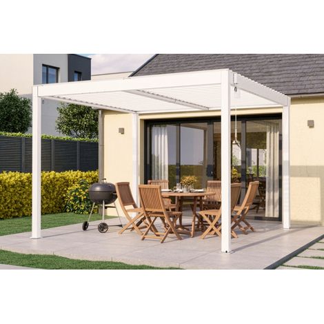 Cazeboo – Pergola bioclimatique 3x3m aluminium blanc – Lames orientables – Résistante aux vents jusqu'à 60 km/h – Installation facile