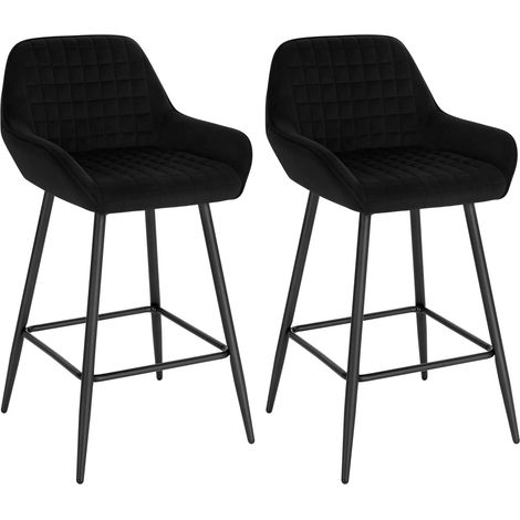 WOLTU 2x Black Breakfast Bar Stools Velvet Padded Seat Kitchen Pub Bar Chairs Home