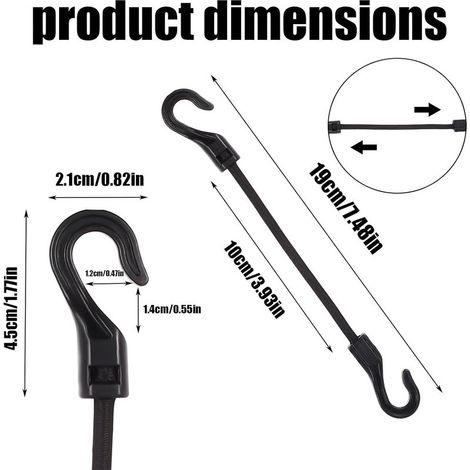 Confezione da 12 corde elastiche (10 cm) con ganci per campeggio, teloni e tende. (1/5)