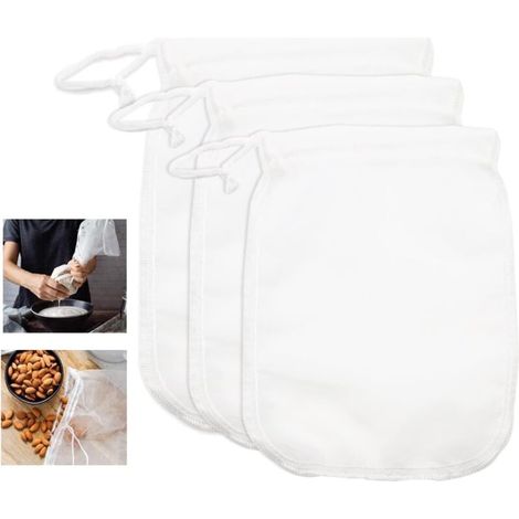 Wiederverwendbarer, pflanzenbasierter Milchbeutel aus ultradünnem Nylon – 3 Größen (S/M/L) für Mandeln, Nüsse, Saft, Kaffee, Käse und Wein