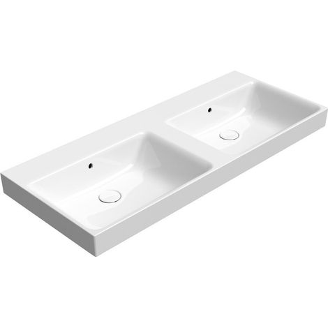 Lavabo double NUBES en céramique 120x50, sans trou pour robinetterie, blanc ExtraGlaze (1/3)