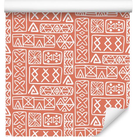 Carta da parati con motivo geometrico polinesiano, corallo e pesca, 50x1000 cm (1/5)