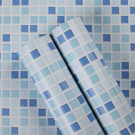 Papier Peint Carrelage Autocollant Bleu 61x100 cm Style Mosaïque Sticker Mural Film Décoratif Imperméable pour Carreaux de Mur de Salle de Bains et de Cuisine (1/4)