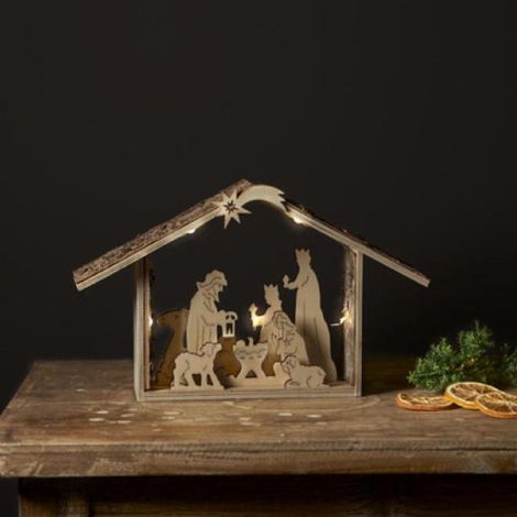 LED Weihnachtskrippe Yuletide mit Timer natur, B 265cm H 165cm (1/4)