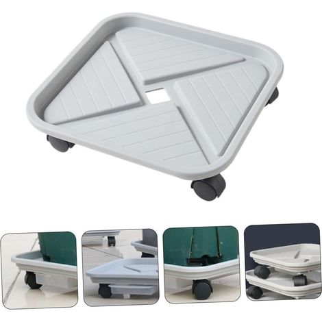 Support Carré pour Pot de Fleurs à roulettes Pivotantes 360° Intérieur et Extérieur, Plateau Épais 20 Cm Gris Bac de Rétention D’Eau, Chariot Mobile