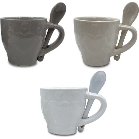 100049 Servicio de Café Línea Felicia CUORE Cerámica 6 Tazas y 6 Cucharas  Color: Blanco
