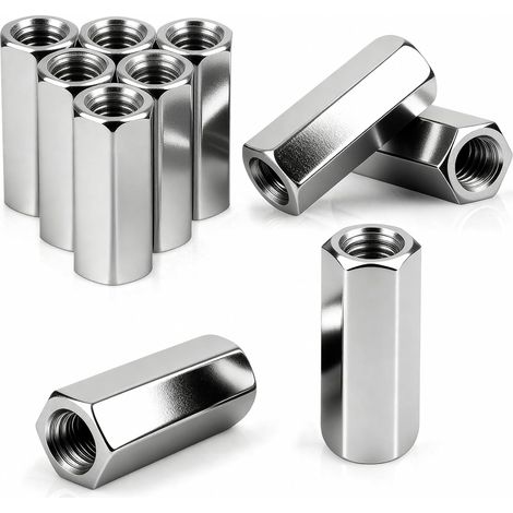 Lot de 10 écrous longs M12 x 50 mm - Écrous de connexion filetés en acier galvanisé - Manchons filetés hexagonaux - Manchons d'écartement - Écrou d'extension pour la maison, les appareils de (1/5)