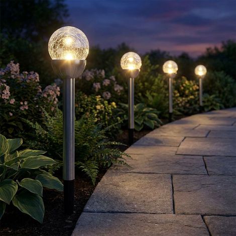 Lampe d'extérieur LED, lampe à brancher, lampe solaire, lot de 4, argent, acier inoxydable, H 24,5 cm (1/5)