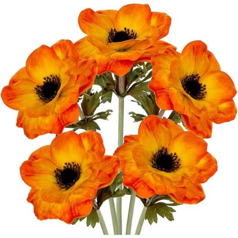 Lot de 5 Anémones Artificielles Orange 53cm, Fleurs Décoratives Réalistes (1/5)