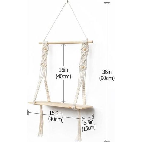 Etagère Murale - - Bois de Pin - 40x15 cm - Hauteur 90 cm - Style Bohème (1/4)