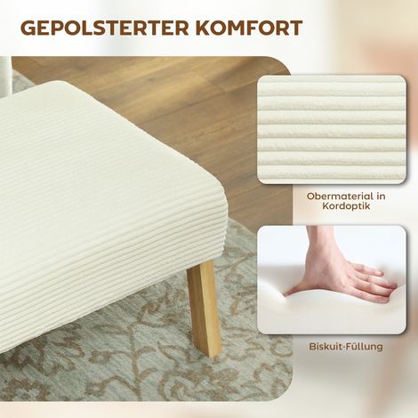 Tabouret de repos coussin moelleux pieds bois repose-pieds velours aspect crème blanc (1/4)