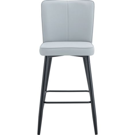 Chaises de bar ergonomiques en PU gris clair avec pieds métal noir, set de 2 (1/5)