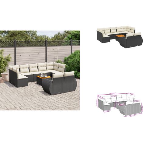 10-tlg. Garten-Sofagarnitur mit Kissen Schwarz Poly Rattan - Gartenmöbel - Esstisch - Lounge Set - Outdoor Möbel - Rattan Gartenmöbel (1/3)