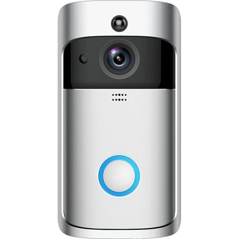 Caméra de sonnette vidéo étanche IP65 sans fil, conversation bidirectionnelle, détection de mouvement PIR, vision nocturne, argent (1/2)