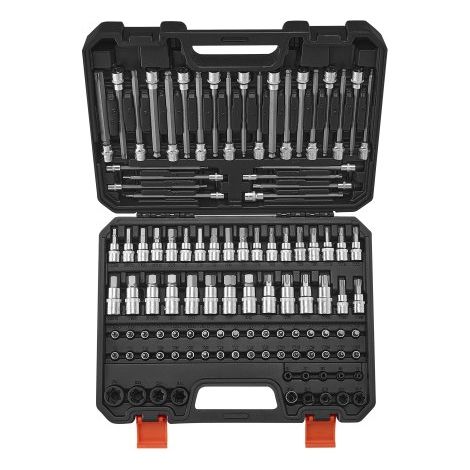 107 PCS Juego de Vasos con Punta, SAE y Métricos, Hexagonales/Torx/Torx Externo/a Prueba de Manipulaciones/Extralargos, Acero de Aleación S2 y Acero Cr-V, con Impulsores de 1/4", 3/8" y 1/2" (1/5)