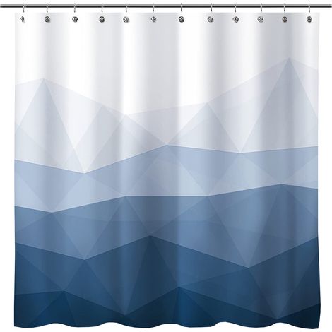 1 Ensemble rideau de douche, motif géométrique, polyester, IPX5, 12 œillets, 12 crochets antirouille, salle de bain (1/5)