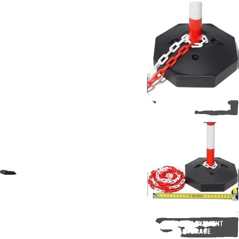 Kit de postes de barrera, material plástico, altura del poste: 1 metro, longitud de la cadena: 10 metros, base rellenable, rojo y blanco de alta visibilidad. (1/5)