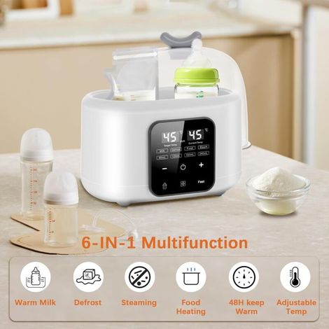 Chauffe Biberon 6 en 1 avec Contrôle de Température, Chauffe-Lait Maternel et Lait Maternisé en Quelques Minutes,Stérilisateur Biberon avec Écran LCD Numérique pour Les Voyages et La Maison (1/4)
