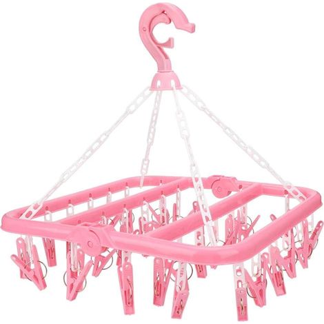 Cintre de sous-Vêtements avec 32 Clips étendoir à Linge Suspendu Pince à Linge en Plastique Pliable Cintre De Séchage Goutte à Goutte pour Chaussettes Soutiens-Gorge Vêtements De Lingerie(Rose)