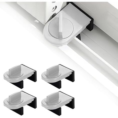 4 Pièces Verrou Baie Coulissante,Serrure Butée Réglable,Serrure de Sécurité pour Fenêtre,Bloque Fenetre Coulissante,Sans Perceuse,pour Portes et Fenêtres Coulissantes (Argent) (1/5)