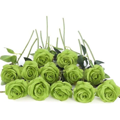Rose artificiali con 12 steli, rose artificiali lunghe 45 cm con un solo stelo, fiori artificiali realistici per bouquet da sposa, decorazione da giardino, W (1/5)