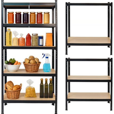 Scaffale portaoggetti in metallo nero 2 in 1 con 5 ripiani portaoggetti, dimensioni 180x90x40 cm.